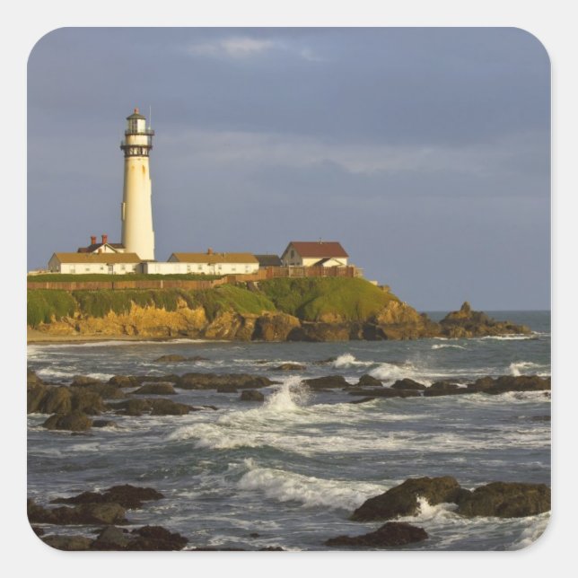 Lighthouse at Pigeon Point State Beach in San 2 Square Sticker (Front)