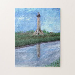 Lighthouse at Sabine Pass, Louisiana Texas Border Jigsaw Puzzle