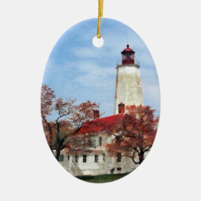 Lighthouse at Sandy Hook Ceramic Tree Decoration (Front)