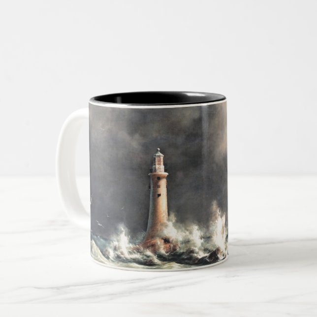 Lighthouse at Stora Balt Two-Tone Coffee Mug (Front Left)