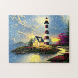 Lighthouse at Sunset Beautiful Beach Landscape Jigsaw Puzzle