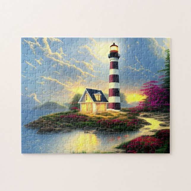 Lighthouse at Sunset Beautiful Beach Landscape  Jigsaw Puzzle (Horizontal)