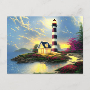 Lighthouse at Sunset Beautiful Beach Landscape Postcard