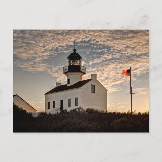 Lighthouse at sunset, California Postcard (Front)