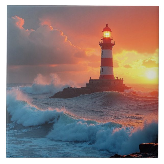 Lighthouse at Sunset Ceramic Tile (Front)