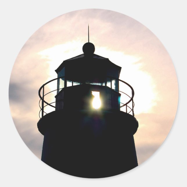 Lighthouse at Sunset Classic Round Sticker (Front)