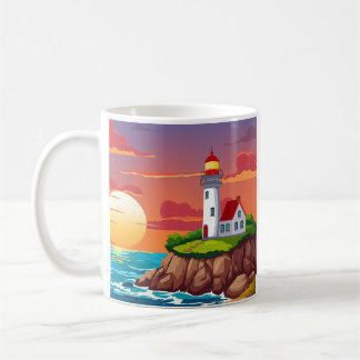 Lighthouse at sunset coffee mug