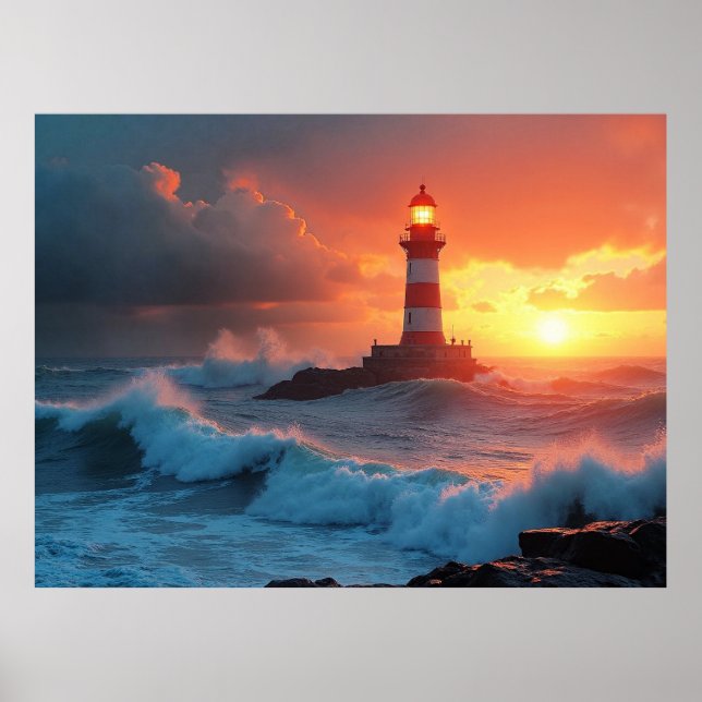 Lighthouse at Sunset Poster (Front)