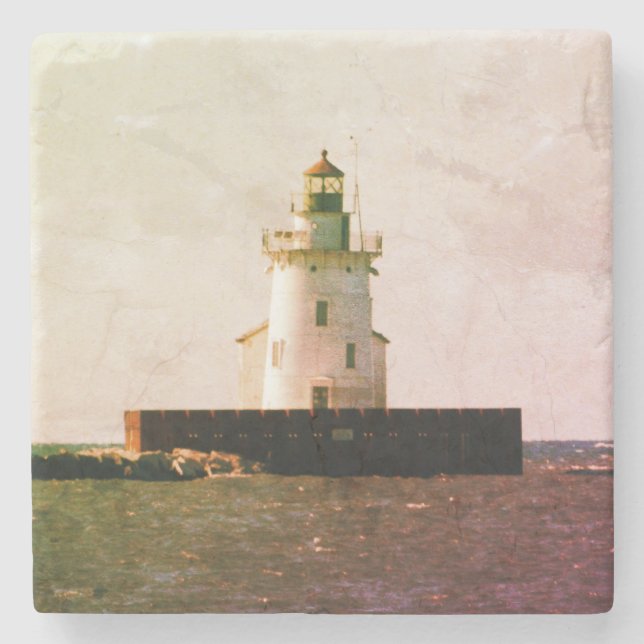 Lighthouse at Sunset Stone Coaster (Front)