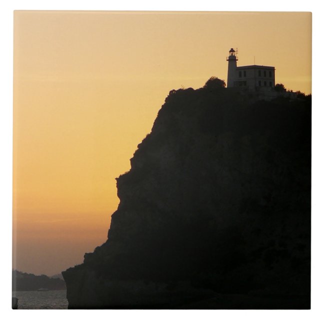 Lighthouse at sunset view ceramic tile (Front)