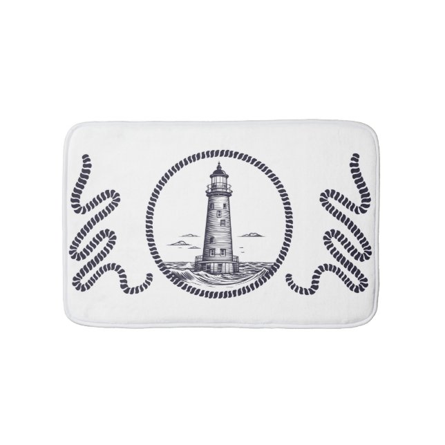 Lighthouse at the sea in round rope frame bath mat (Front)