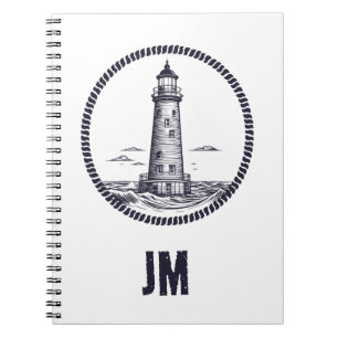 Lighthouse at the sea in round rope frame notebook