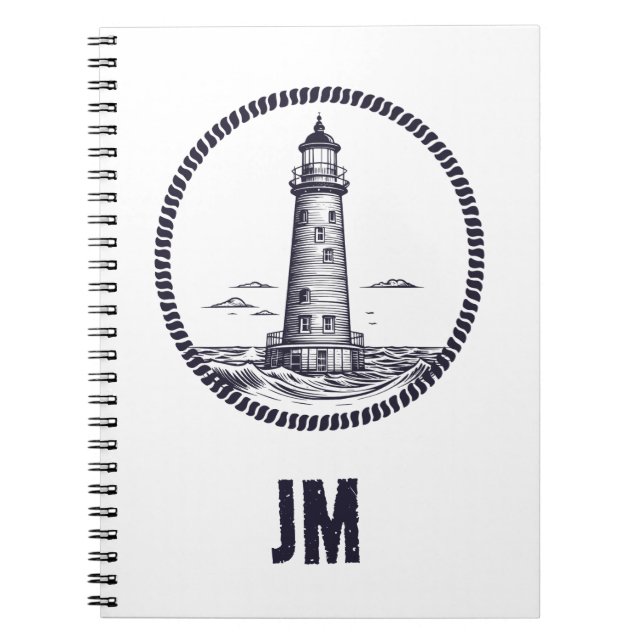 Lighthouse at the sea in round rope frame notebook (Front)