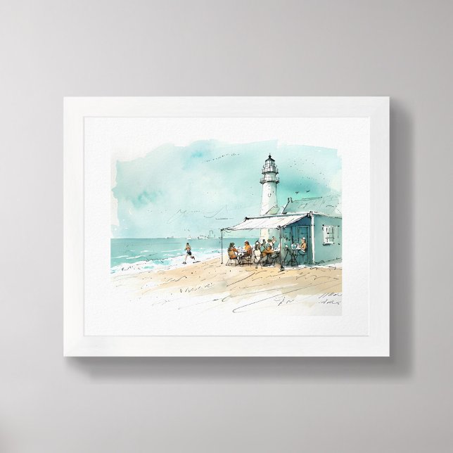 Lighthouse Beach Café – Nautical Sketch Watercolor Poster (Creator Uploaded)