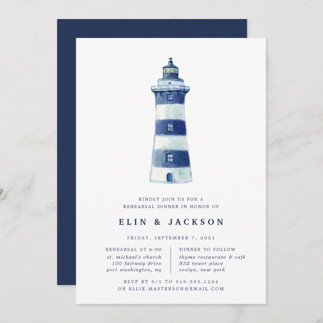 Lighthouse Beach | Rehearsal Dinner Invitation (Front/Back)