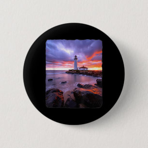 Lighthouse Beach Scene Coastal Ocean Scape sea Art 6 Cm Round Badge