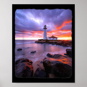 Lighthouse Beach Scene Coastal Ocean Scape sea Art Poster