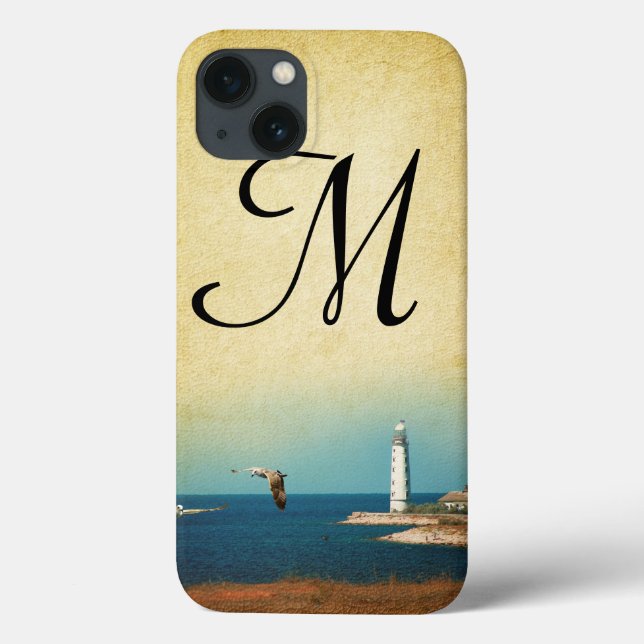 Lighthouse Beach Scene Monogram IPAD Case (Back)