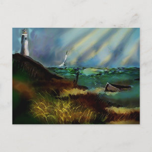 Lighthouse Beach Scene Postcard