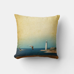 Lighthouse Beach Scene Throw Couch Pillow