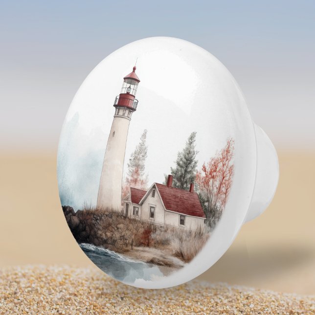 Lighthouse Beach Seaside Coastal Scenery Ceramic Knob (Creator Uploaded)