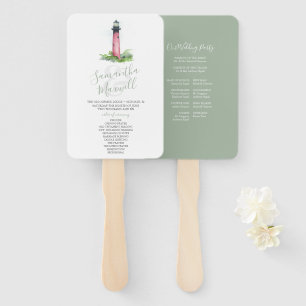 Lighthouse Beach Wedding Program Hand Fan