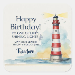 Lighthouse Birthday Shining Light Square Sticker