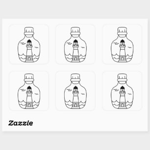 Lighthouse, Black and White Nautical Design 3x3 Square Sticker