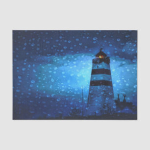 Lighthouse blue a rainy dark night with drops tissue paper