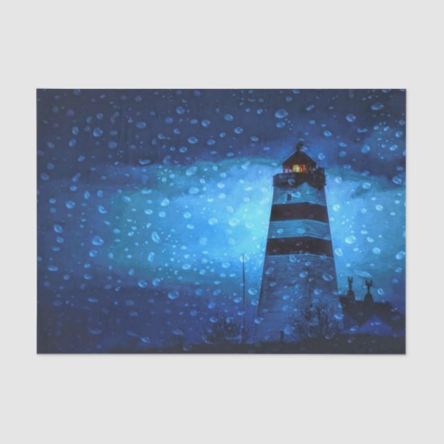 Lighthouse blue a rainy dark night with drops tissue paper (Front)