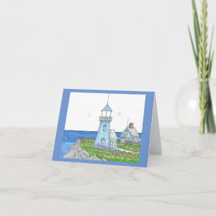 Lighthouse Blues; Folded Note Card; Darker Blue Card