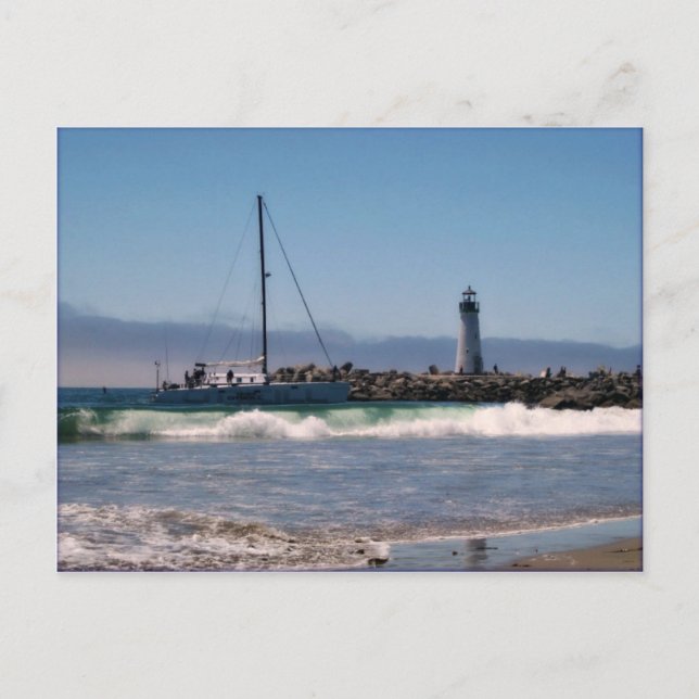 Lighthouse & Boat Coming to Shore Postcard (Front)