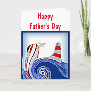 Lighthouse Boat on stormy seas Fathers day Card