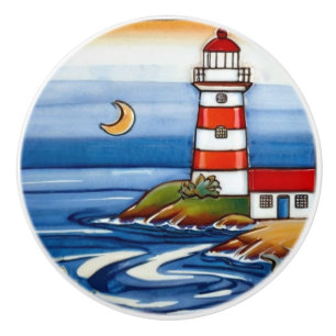 Lighthouse by the Sea Ocean Colourful Beach House Ceramic Knob