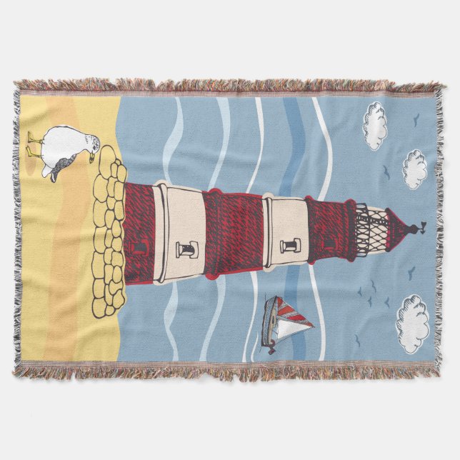Lighthouse by the Sea Throw Blanket (Front)