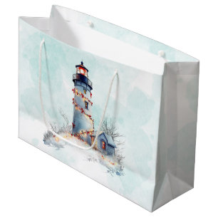 Lighthouse Christmas Coastal Holiday Large Gift Bag