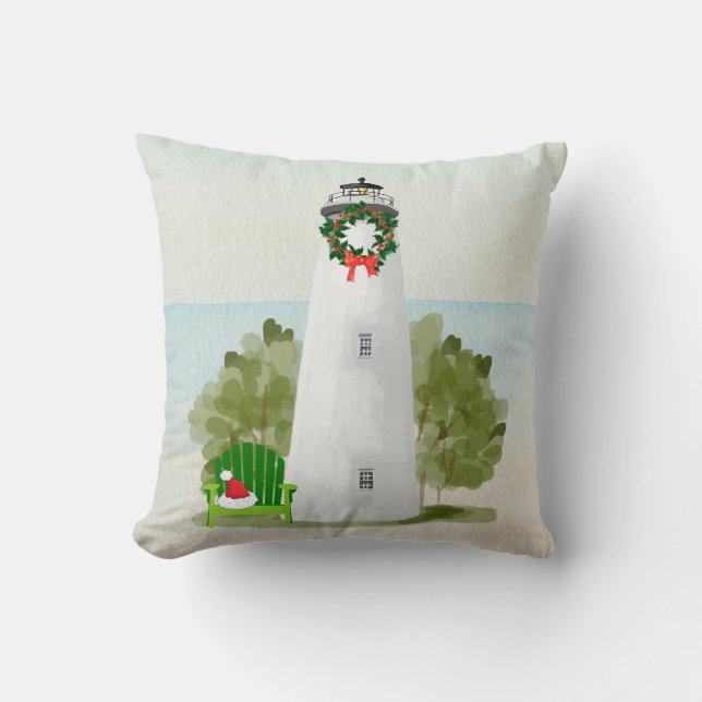 Lighthouse Christmas Pillow (Front)