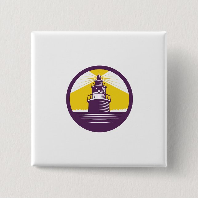 Lighthouse Circle Woodcut 15 Cm Square Badge (Front)