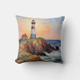 Lighthouse Cliff Landscape Scenery Fine Art Cushion