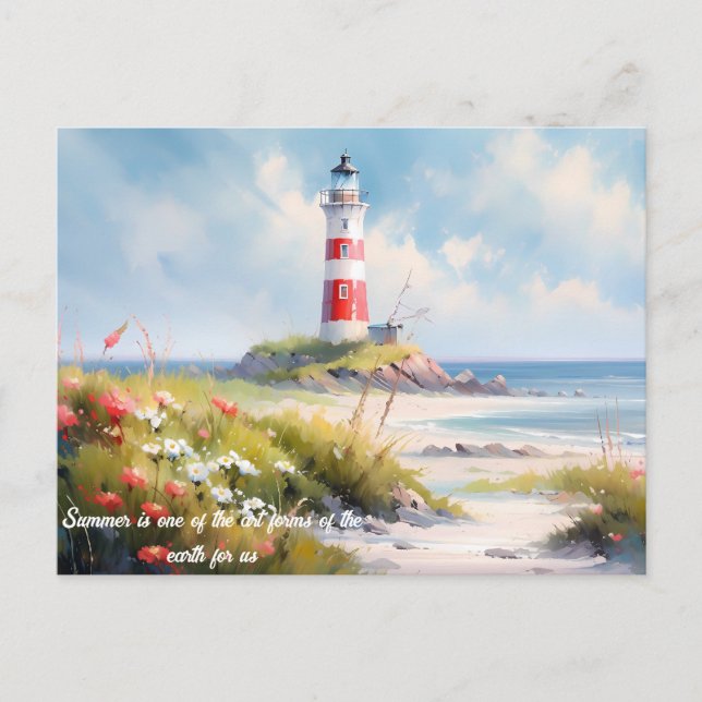 Lighthouse Cloud Grass And Beach Postcard (Front)