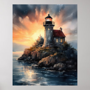 Lighthouse Coastal Art Print Poster