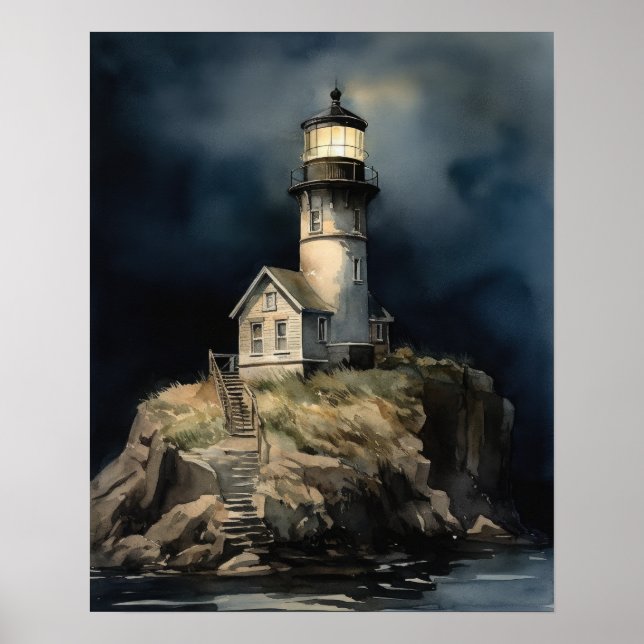 Lighthouse Coastal Art Print Poster (Front)