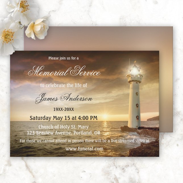 Lighthouse Coastal Funeral Memorial Service Invitation (Creator Uploaded)