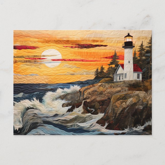 lighthouse coastal landscape quilt style postcard (Front)