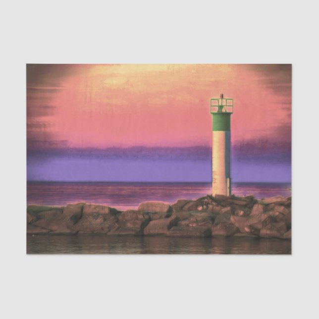 Lighthouse Colourful Purple Pink Sunset Tissue Paper (Front)
