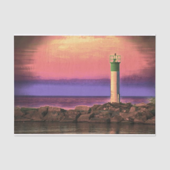 Lighthouse Colourful Purple Pink Sunset Tissue Paper (Front)
