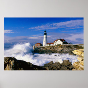 Lighthouse Crashing Waves Poster