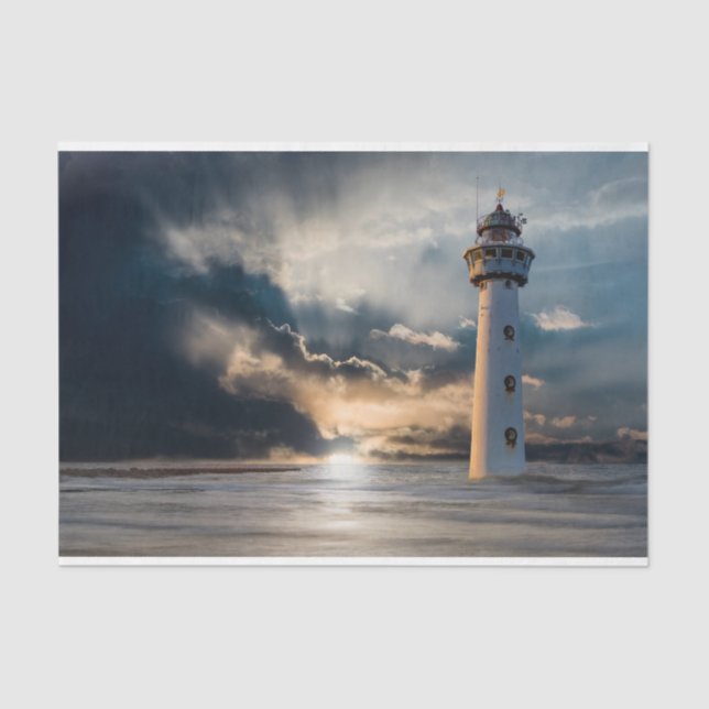 Lighthouse Daybreak Ocean Decoupage Tissue Paper (Front)
