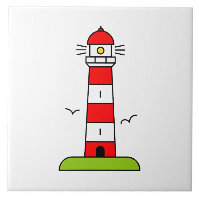 Lighthouse drawing custom square large ceramic tile (Front)