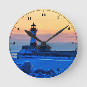 Lighthouse Duluth Minnesota Lake Superior Round Clock